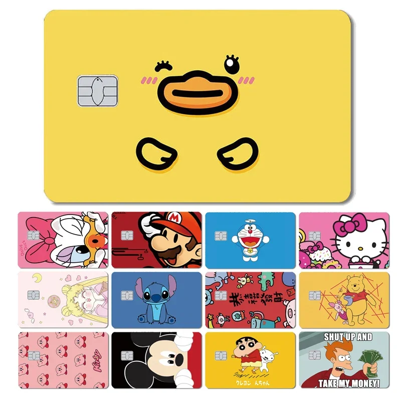 Cute Funny Cartoon Anime Duck Mouse Panda Matte PVC Sticker Film Skin Case for Credit Card Debt Card Small Large No Chip