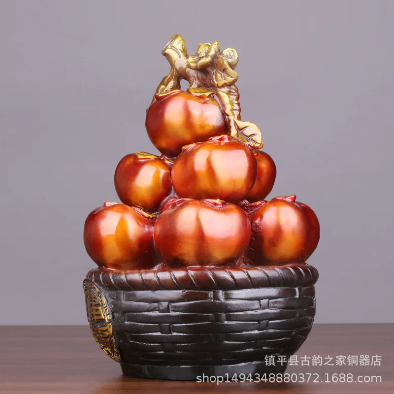 Chinese Style Persimmon Gourd Ornament for Living Room TV Wine Cabinet Office Housewarming Decoration Copper Ruyi