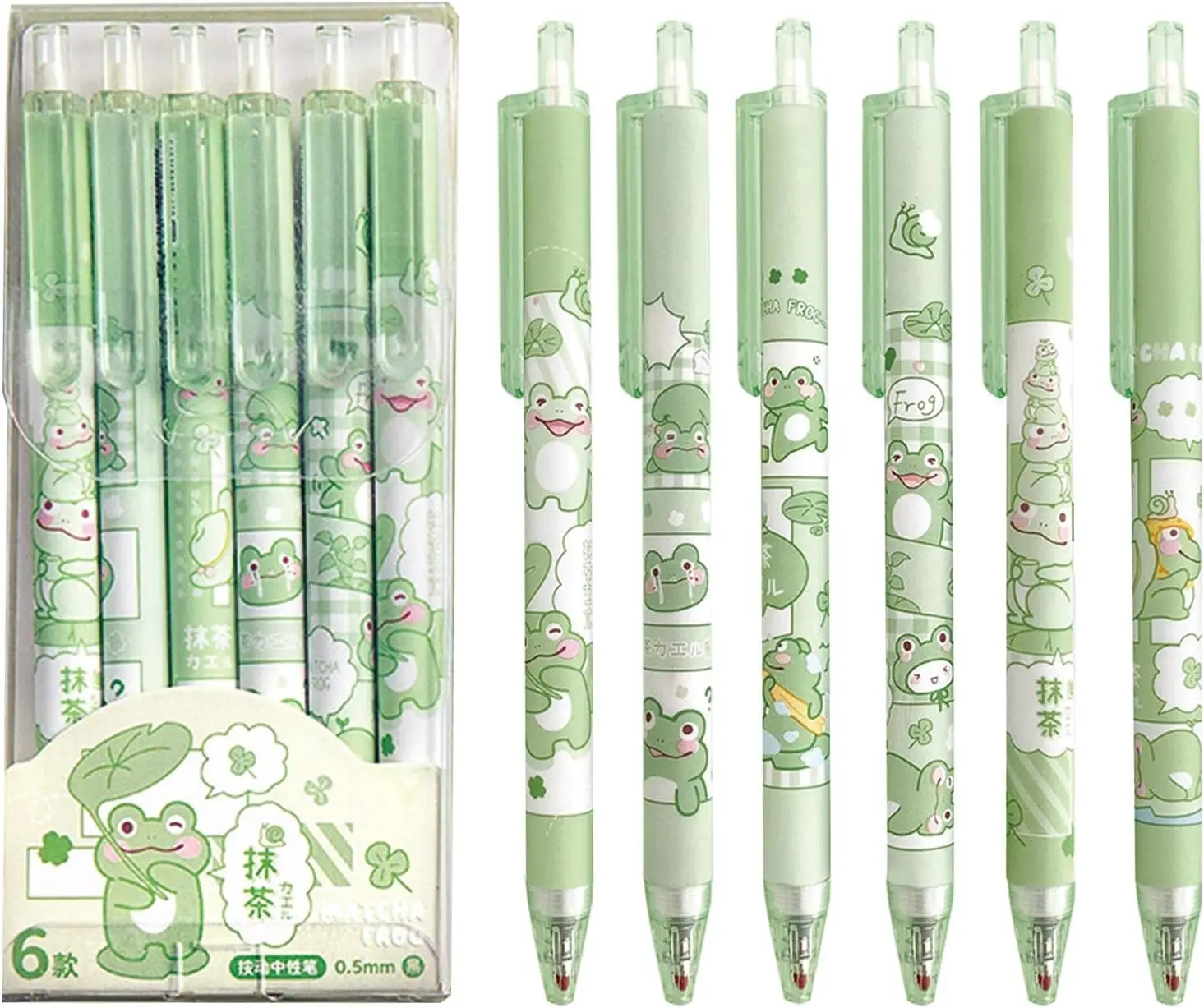 6 Pcs Gel Ink Pens Cartoon Retractable Pens Cute Animal Pen 0.5mm Ballpoint Pen Office School Supplies for Girls Frog