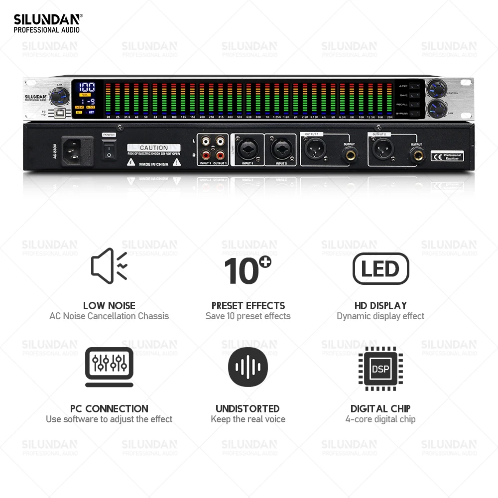 Graphic Equalizer 31 Band Balanced Effect Controller DJ Digital Mixer Processor DSP Audio Feedback Eliminator Stage Karaoke KTV