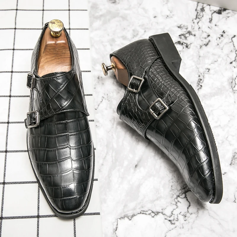 

Brand Spring Autumn Crocodile Pattern Men Dress Shoes Casual Black Leather Shoes Men Loafers Luxury Wedding Party Male Shoes men