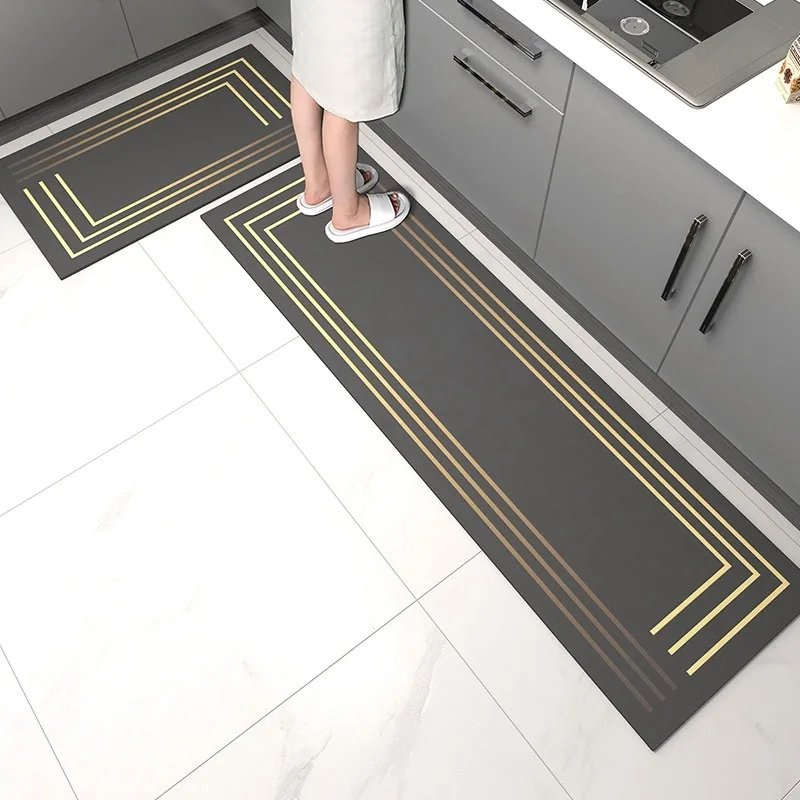 Kitchen Floor Mat Anti-slip Oil-proof Carpet Wipeable Free Cleaning Foot Mats Long Strips of Pvc Leather Rug Alfombra De Cocina