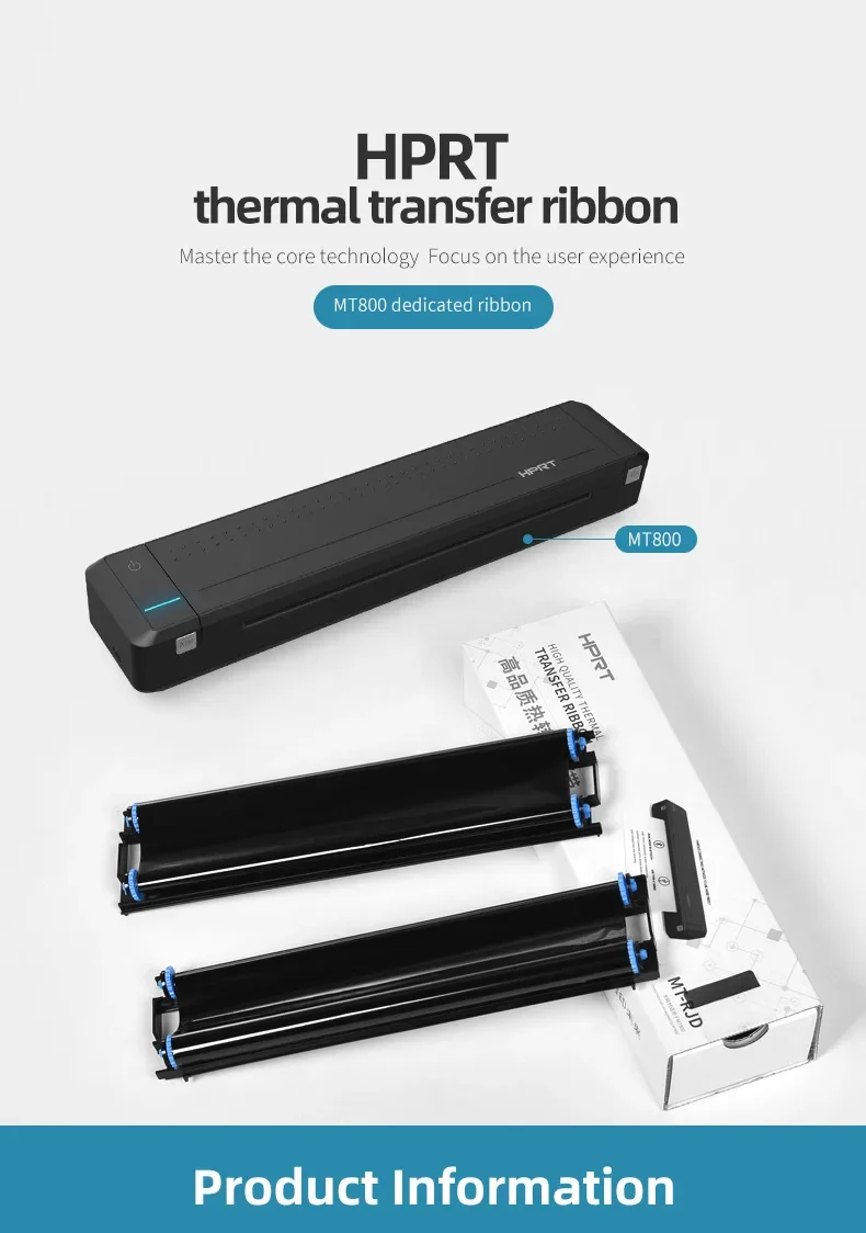 HPRT MT800 Original Ribbon, 2 Rolls per Box, Printer Ribbon Consumables, Fade-resistant for Long-lasting Barcode Printing
