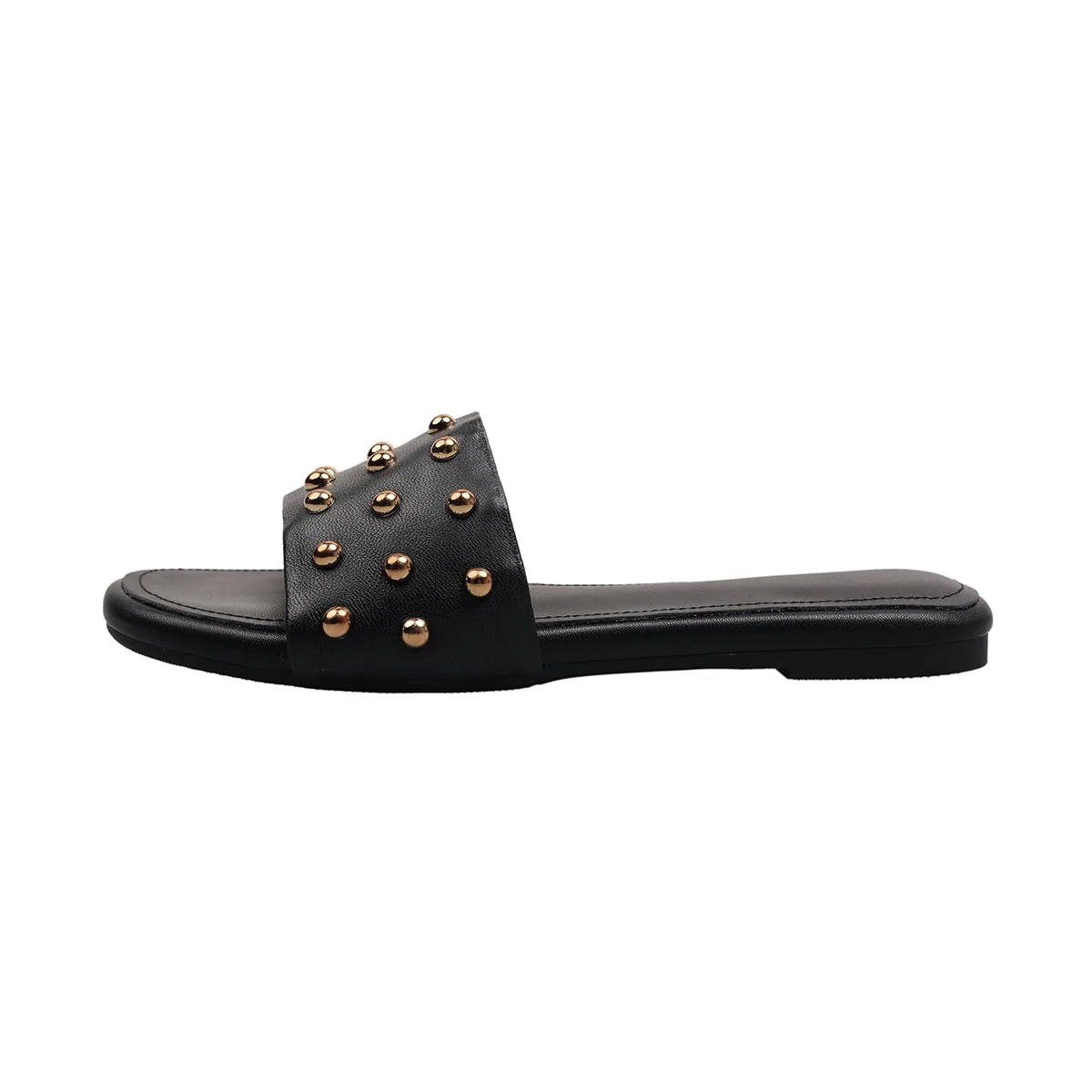 

Arden Furtado 2025 Summer Holiday style sheepskin rivet Word slippers Round toe Flats shoes Low heel beach Cool slippers