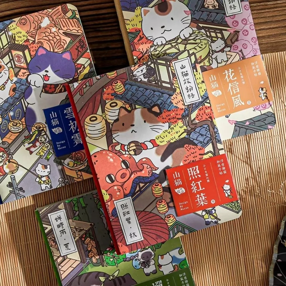 Creative Cat Themed Pocket Notebook Cartoon Illustration Note-Taking Diary Japanese Style Portable Notepad School Supplies