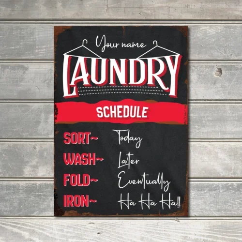 Personalised Laundry Schedule Sign Room Decor Vintage Retro Metal Tin Plaque