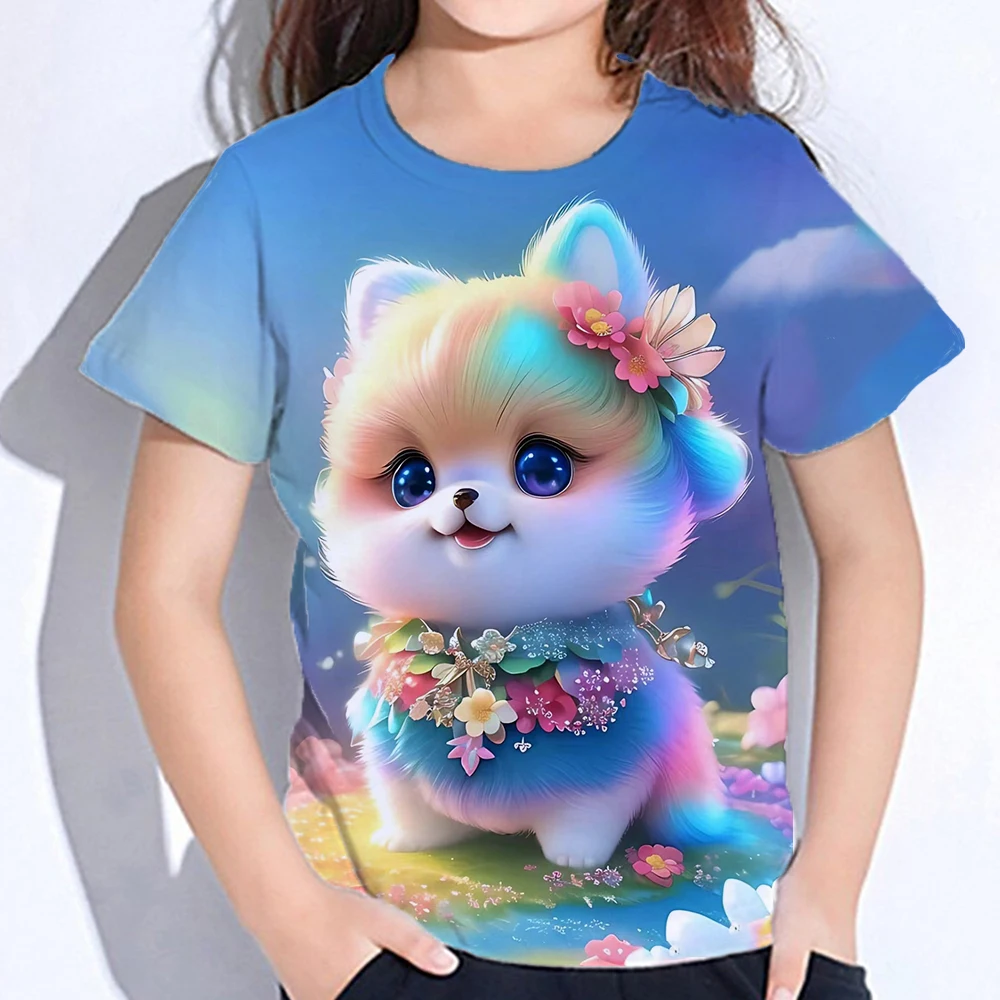 Color Animals Girl T-Shirt Outdoor Children\'s Clothing 4 To 12 Years Deals Casual Short Sleeve Tops For Girls Kid Tshirt Summer