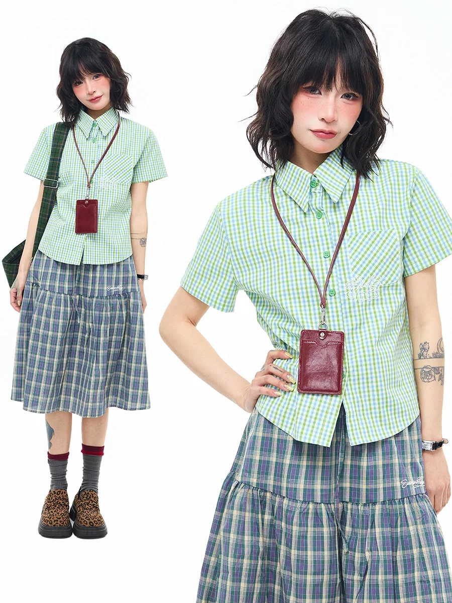 

Sweet Sanowers Dopane een Plaid ort Sve Loose Top Women's Summer New Sle irt Cool Feeling ort Length