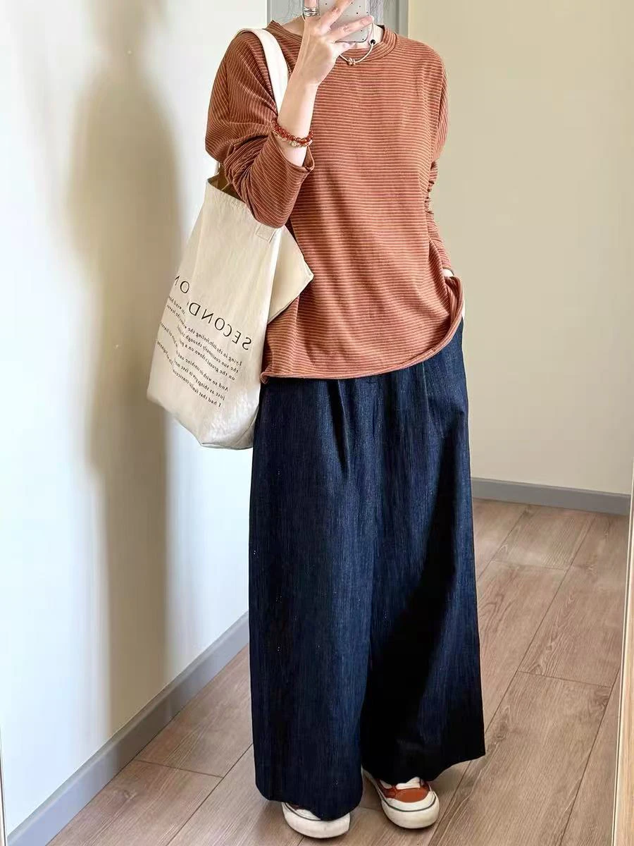 High Waist Wide Leg Blue Jeans Women's Summer Thin Loose Fitting Straight Cut Trousers Vintage Style Casual High Waist Jeans