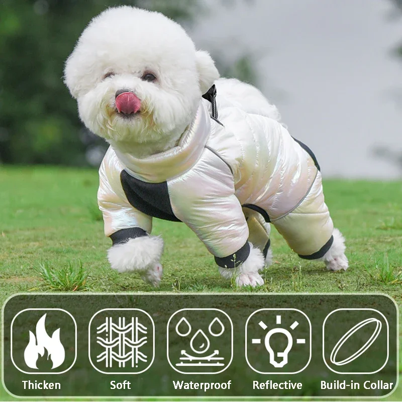 Winterhond donsjack Waterdichte hondenkleding voor kleine honden Ingebouwde kraag Puppy Jumpsuit Reflecterende huisdierjas Franse Bulldog