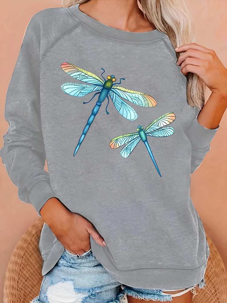 Seeyoushy Dragonfly Print Fun Printed Women\'s Top Y2K Casual Trend Women\'s Hoodie Fashion 90\'s Vintage Clothing Harajuku 2023