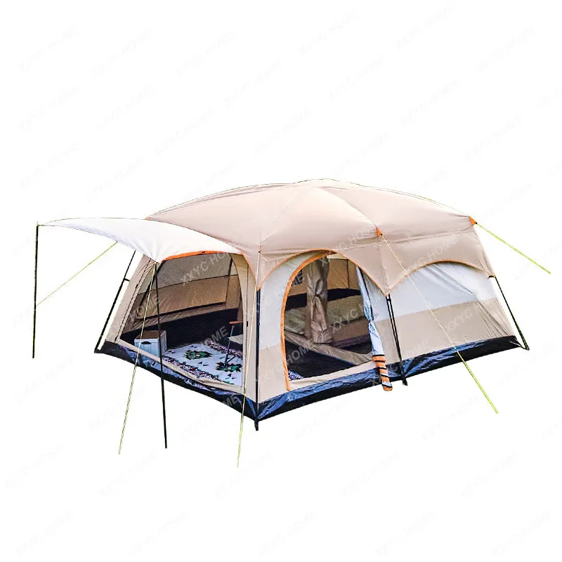 Outdoor Camping Oversized Tent Two Bedrooms and One Living Room Rainproof Silver Pastebrushing Lobby Outdoor Tent