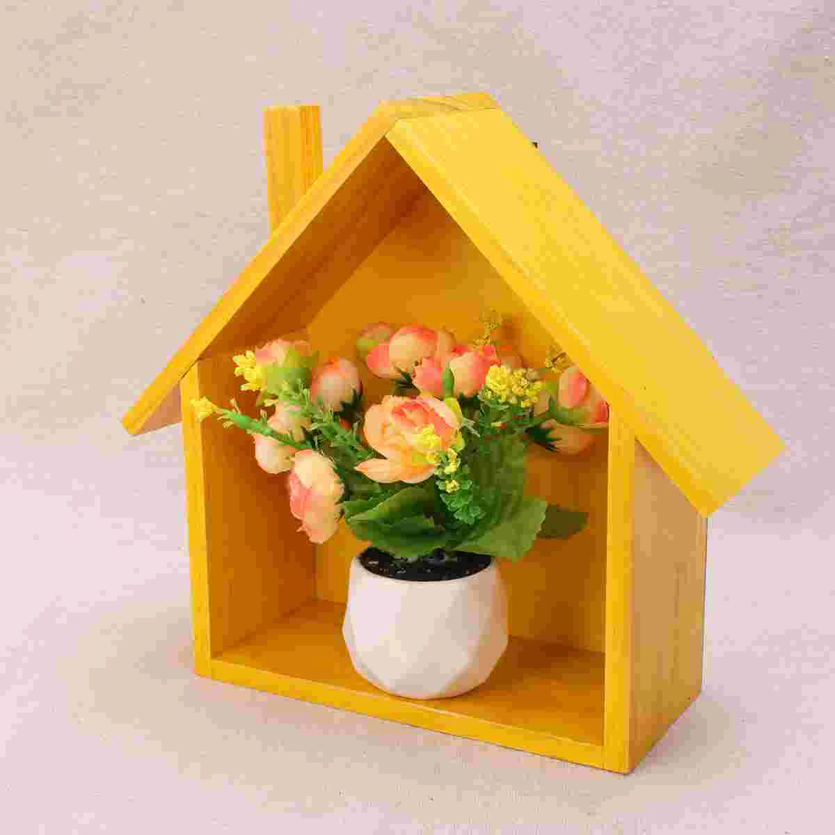 Small House Shaped Wall Shelf Bookshelf Rack Mounted Storage Wooden Bamboo Shelves