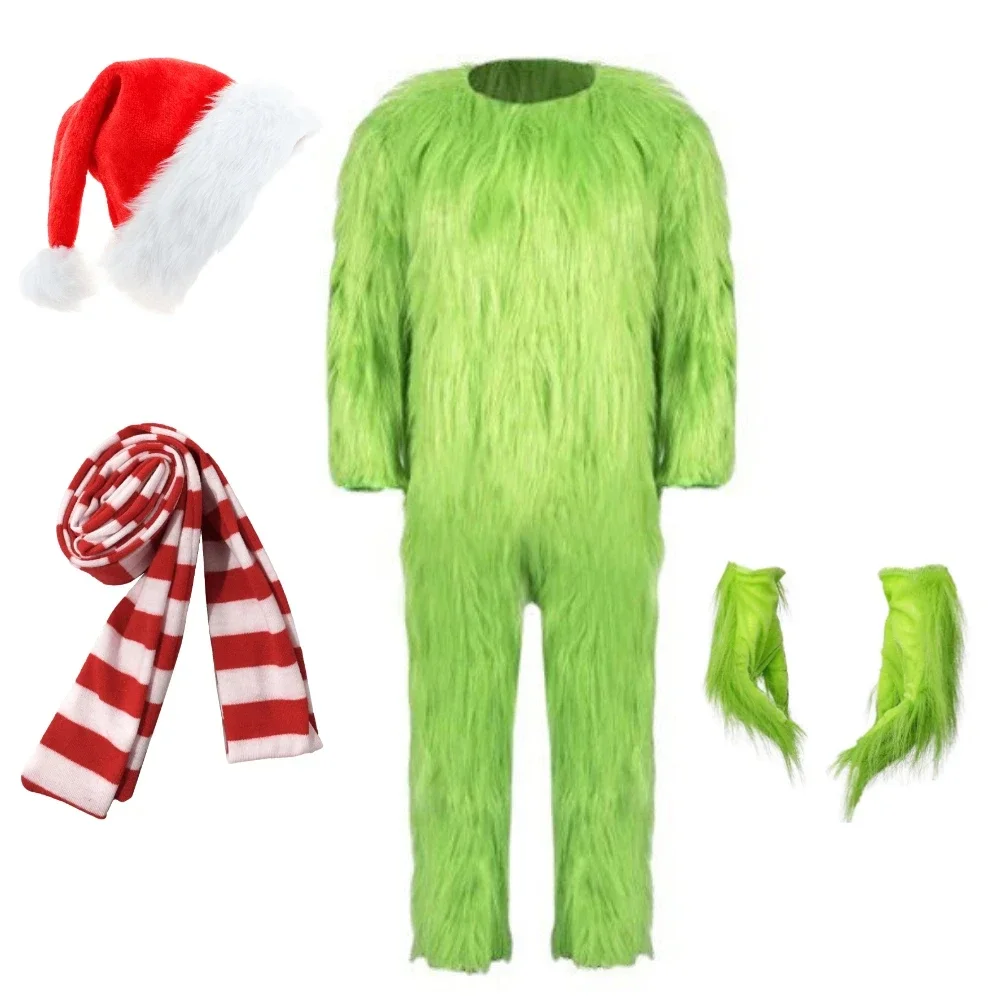 Costume de Monstre du Père Noël en Fourrure Verte pour Homme, Cosplay Unisexe, ixde Noël, Carnaval d\'Halloween, Jeu de Role