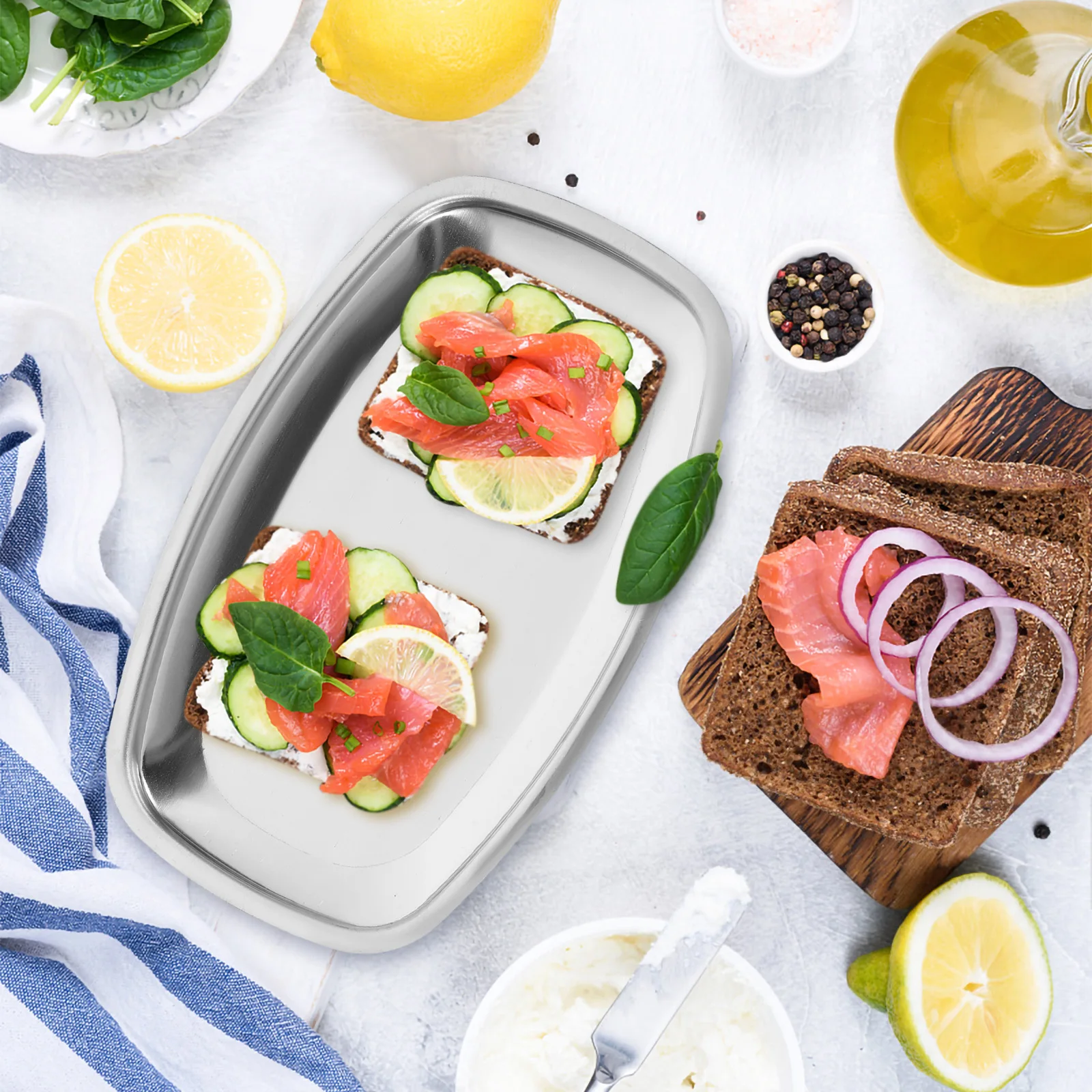 

Stainless Steel Tray Beautiful Appearance Plate Simple Severing Dish Towels Hotel Rectangular Food Serving