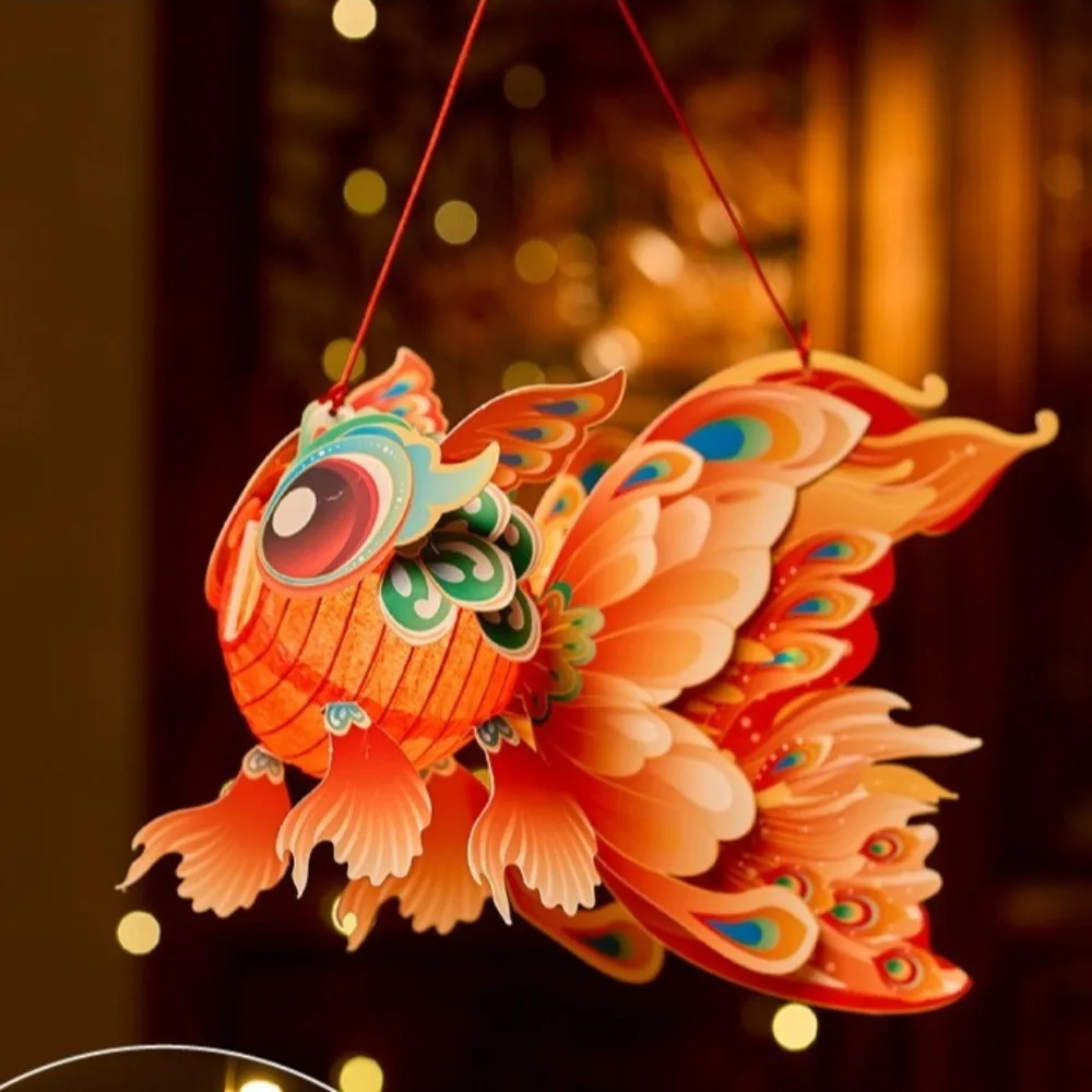 3D Middle Autumn Festival Lantern Fish Hand Made DIY Lantern Material Kit Chinese Style Paper Mid Autumn Lotus Lantern