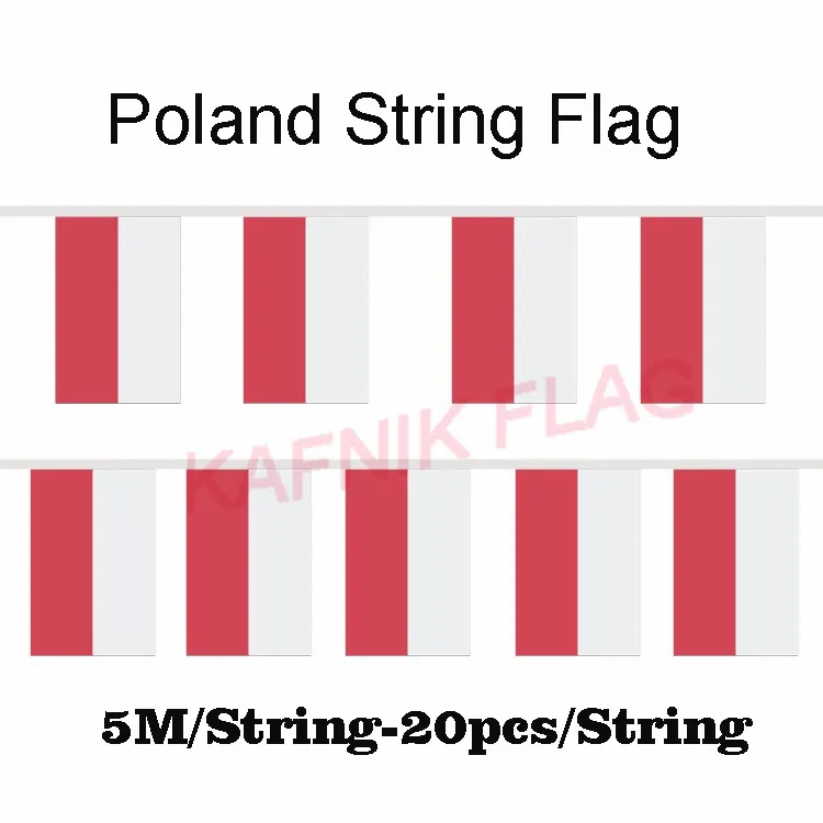 Kafnik 5m 20-PCS Poland String Flag Banner 14x21cm for Party Decoration World Event Carnival Decor