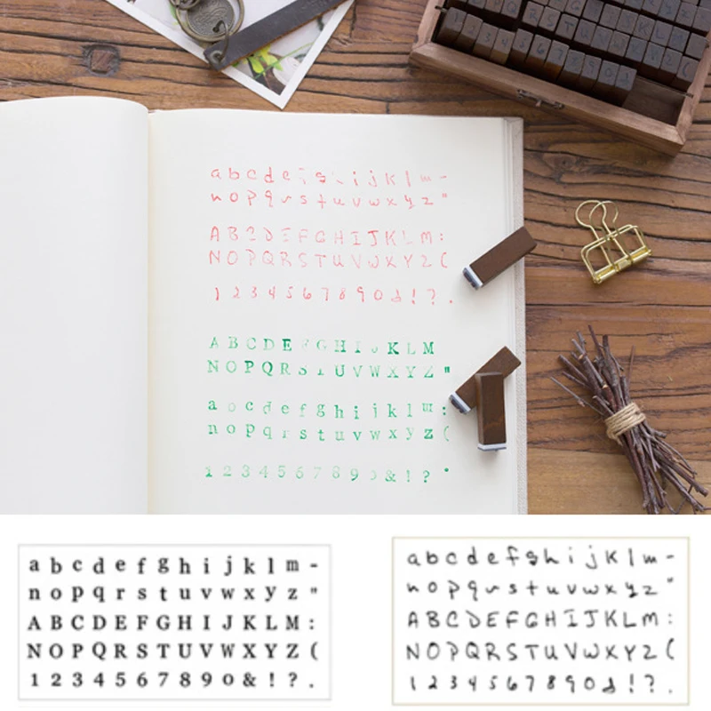 70pcs DIY Number Alphabet Journal Wooden Stamp Set Combination Letter Rubber Stamps Scrapbooking Stamp with Vintage Box Gift