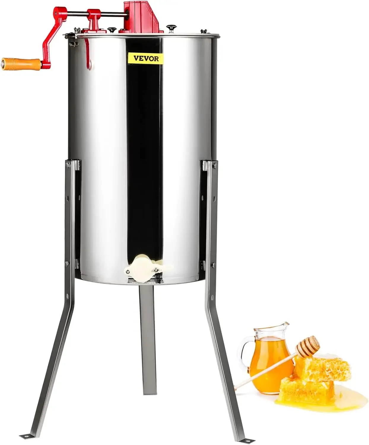 Honey Extractor, 3 Frame Stainless Steel Manual Beekeeping Extraction, Honeycomb Drum Spinner with Transparent Lid