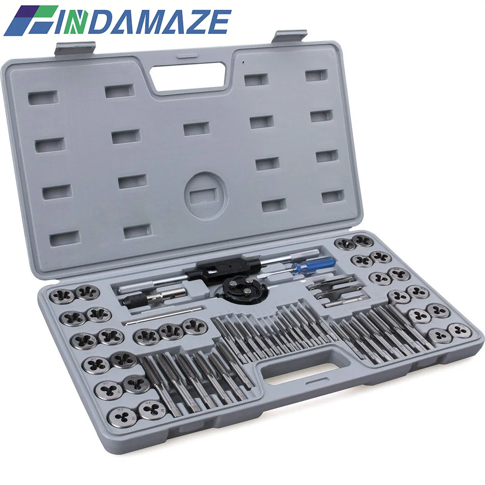 

60-Pcs Master Tap and Die Set Include Inch Size #4 to 1/2” Metric Size M3 to M12 Coarse and Fine Threads Rethreading Tools Kit