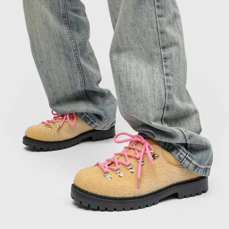 Four-season Men's Fashion Color-block Round-toed Flat-heeled Leather Durable High-quality Brand Design New Casual Shoes