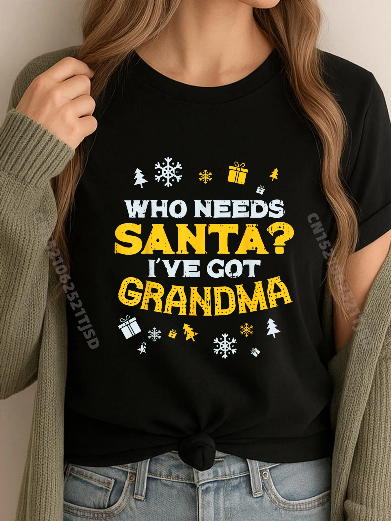 

Кто нужен Санта-У меня бабушке, милая рождественская семейная пижама, мужская дизайнерская одежда, роскошная брендовая стираная футболка для женщин, персонаж