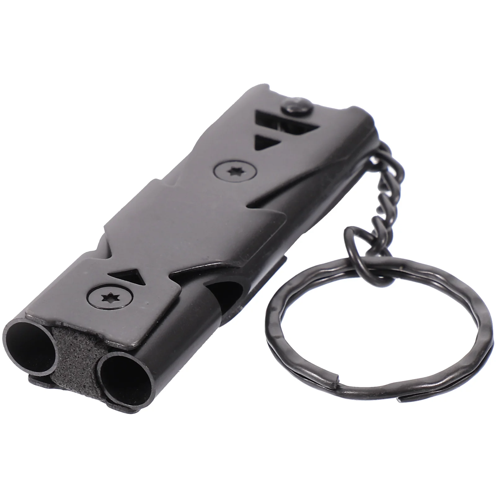 

Dual Tubes Stainless Steel Whistle With Keychain Loud Emergency Survival Whistle For Outdoor Camping Hiking School Gym Training