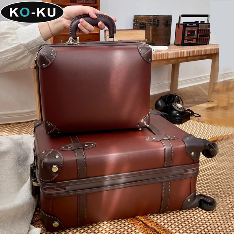 KO-KU Retro Luggage 28'' Large Capacity College Style Trolley Bags Students 13'' Cabin Cosmetic Case 20'' Business Boarding Box