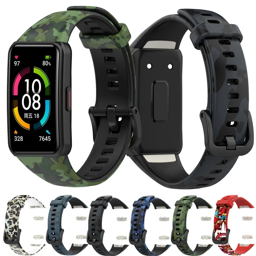 

Для Huawei Band 6/Honor Band 6 ремешок с камуфляжным рисунком ремешки для часов Смарт-браслет сменный браслет аксессуары