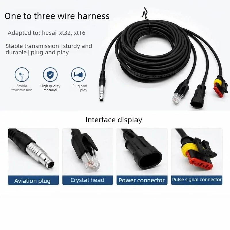 9Pin Aviation Plug 1 to 3 Network Cable Compatible with HESAI Lidar XT16/XT32 Power Cord 9 Core Male to Female Extension Wire
