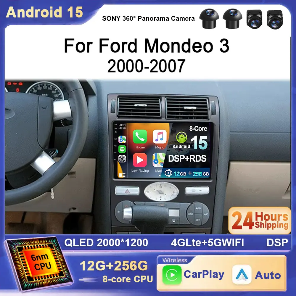 

For Ford Mondeo MK 3 2000 2001 2002 2003 2004 2005-2007 Car Radio Android 15 Carplay Auto Screen 4G Wifi BT DSP 2 Din GPS Navi