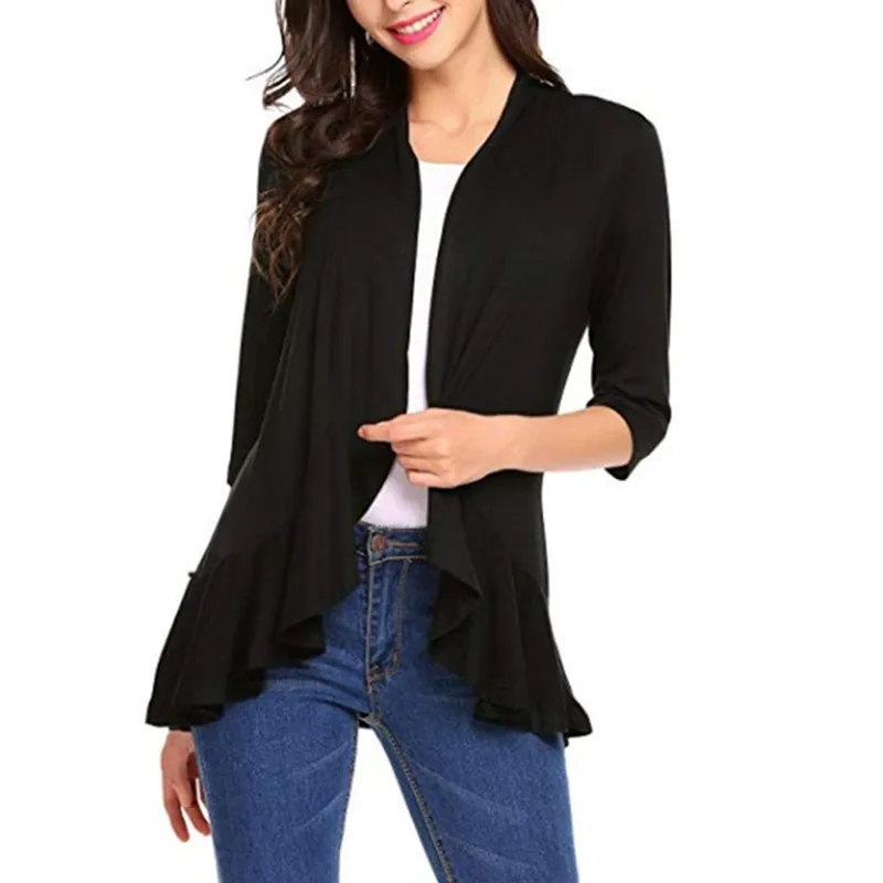 

2025 Women's Cardigan Top Fashion 16 Colors 7-point Sleeve Basic Wood Ear T-shirt Elegant Versatile Thin Coat