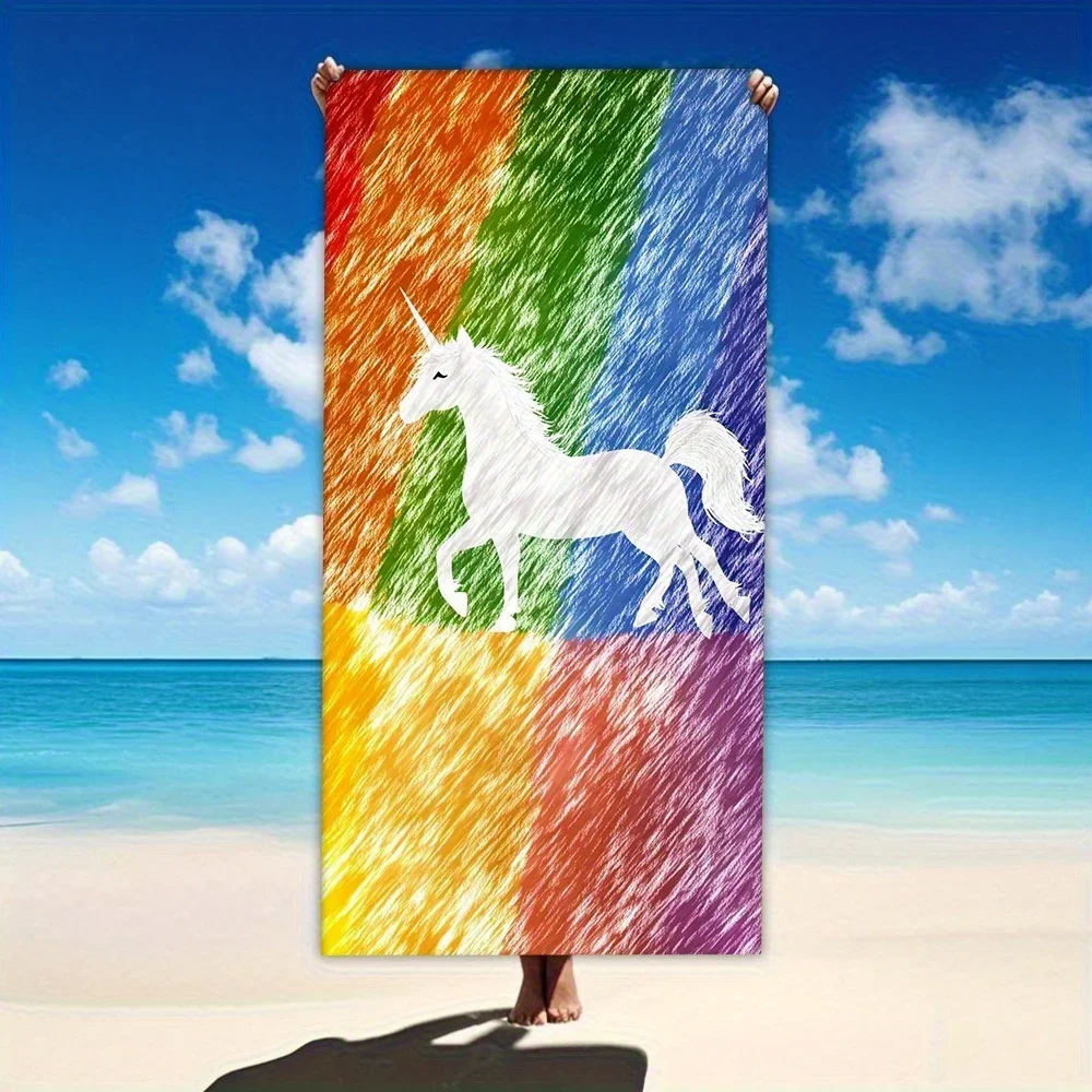 

1 шт. Пляжное полотенце Rainbow Dreams — быстросохнущая, высоковпитывающая микрофибра, яркие радужные полоски с белым дизайном