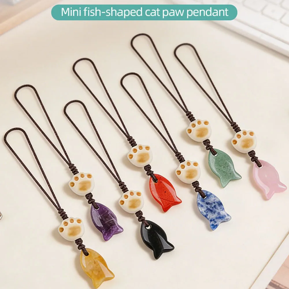 Natural Crystal Amethysts Fish Pendant Keychain Bag Accessory