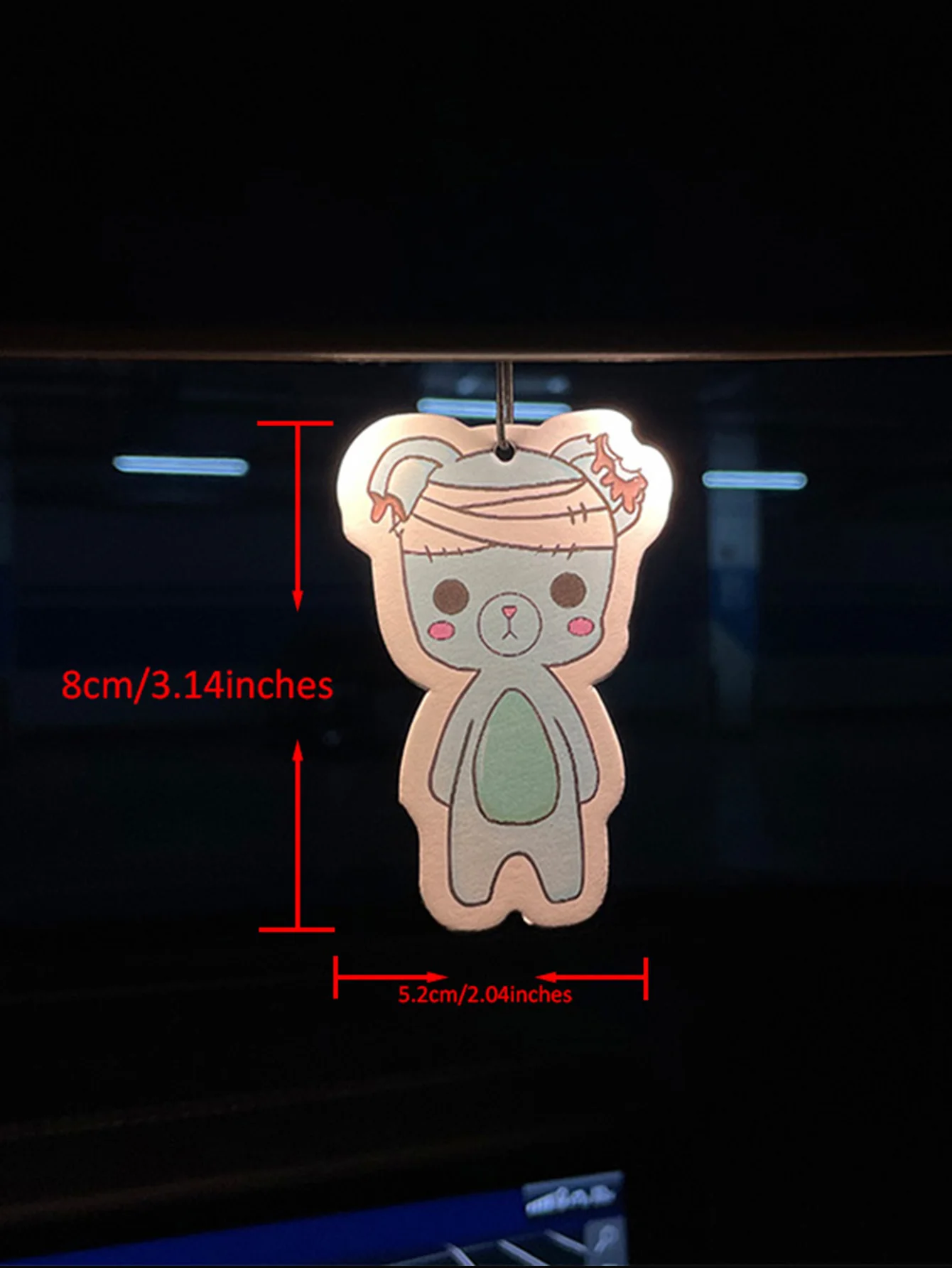 Cute Bandaged Blue Bear Hanging Car Air Freshener Scent Card, Creepy Kawaii Stitched Injured Bear Auto Scent, Natural Plant Extr