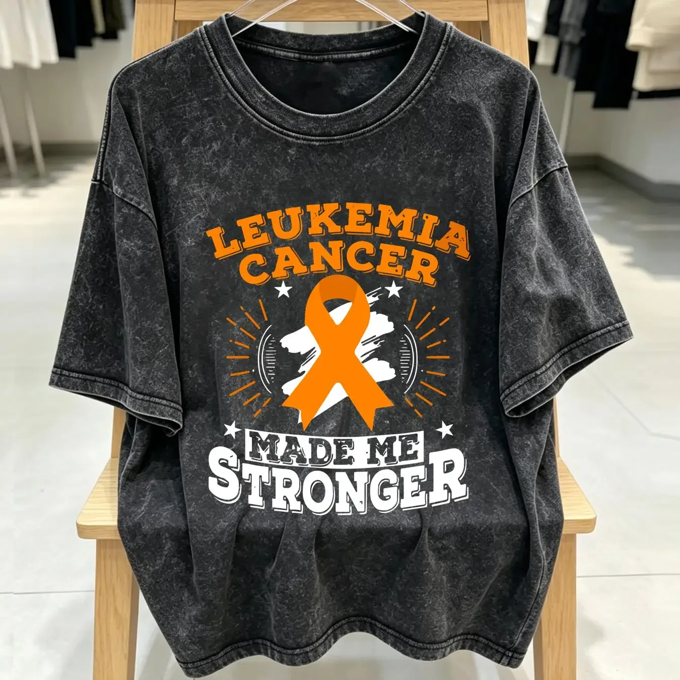 washed T Shirt Leukemia Cancer Made Me Stronger vintage Washed Unisex Soft fashion Slightly homme graphic Versatile Comfortable