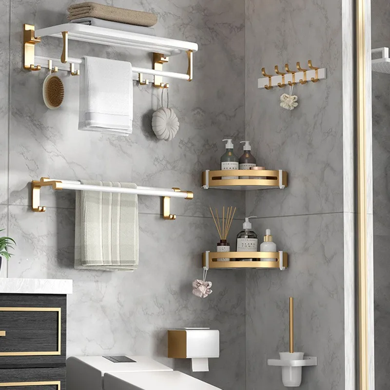 

Towel Rack Bathroom Pendant Storage Rack Toilet Towel Holder Aluminum Towel Pole Tissue Holder Toilet Brush Bathroom Shelves