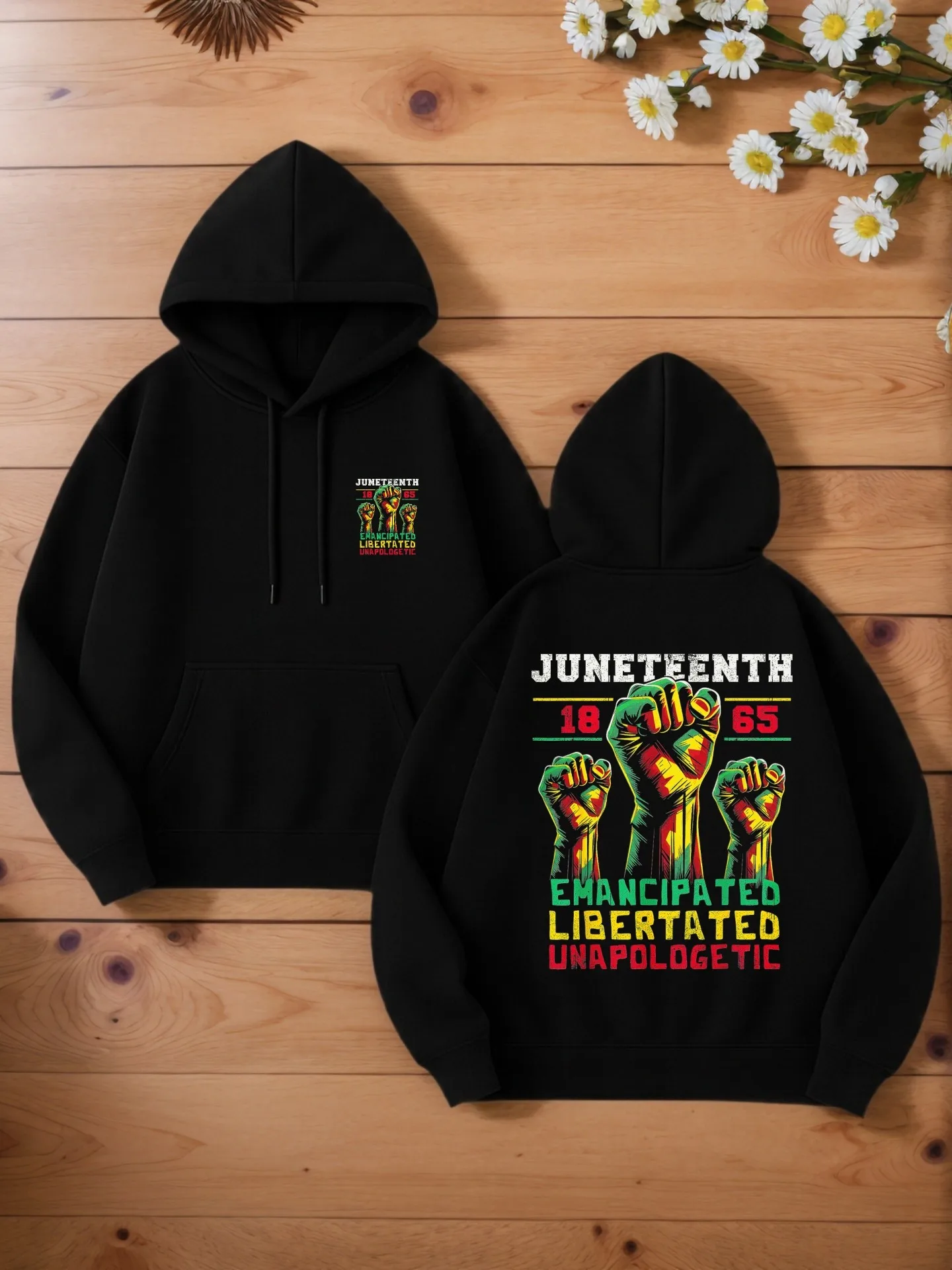هوديي جرافيك للرجال، طباعة Juneteenth Emancipated Liberated، نمط كاجوال، مبطن بالصوف، للرجال، للارتداء اليومي #1