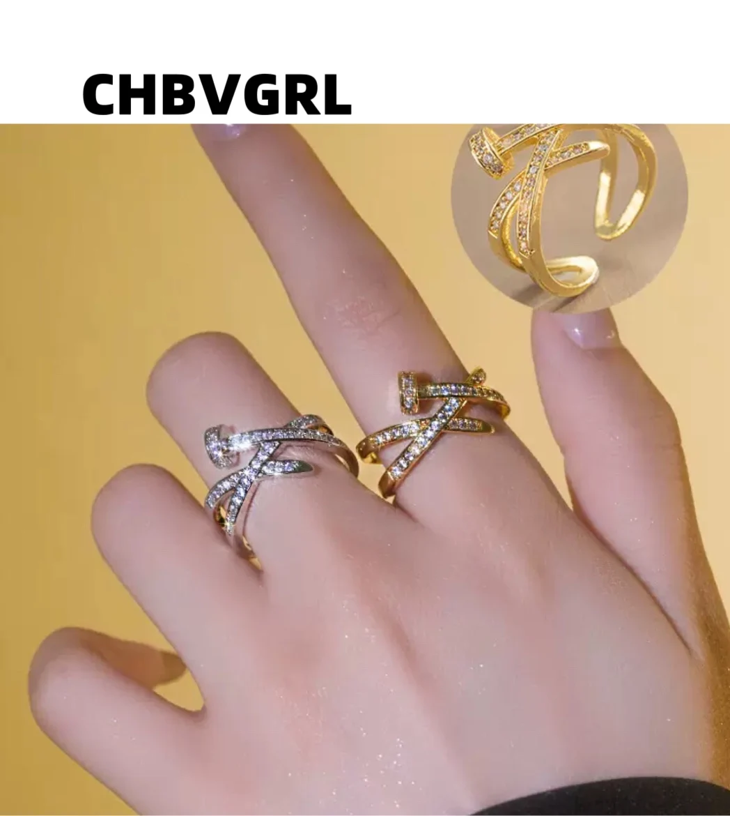 

Hot sale full zircon stacked open ring luxurious design personality ins couple high-end feeling ring