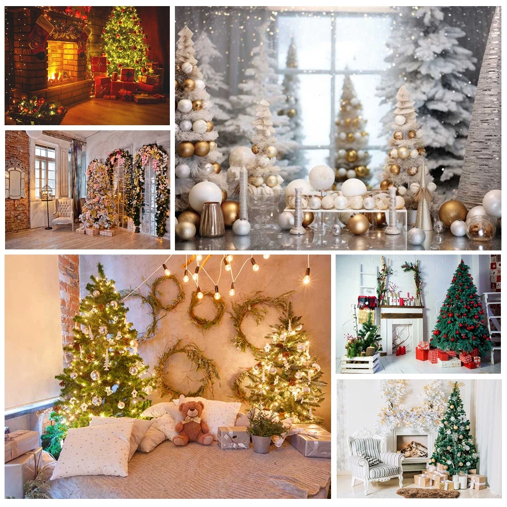 

MOON.QG New Year'S Eve Decorations Backdrops Balls Xmas Trees Fireplace Backgrounds Photocall Festival Photo Shooting Props