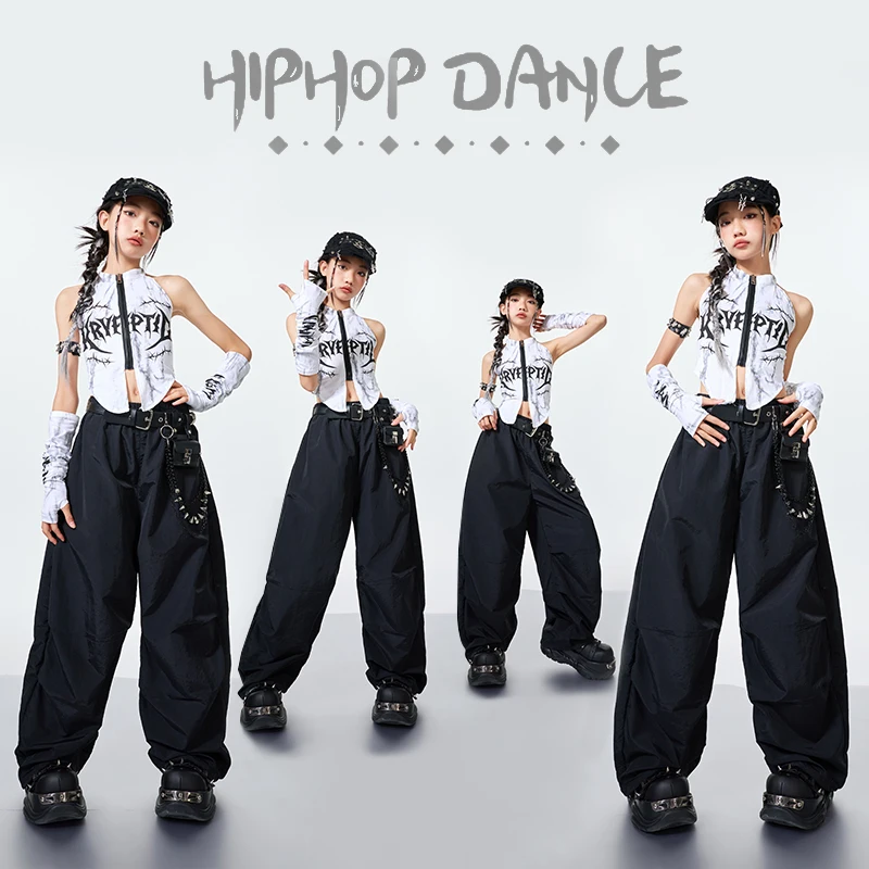 Mädchen Hip Hop Outfits Crop Tops Tiered Röcke Kind K-pop Streetwear Goth Rock Kind Jazz Mädchen Gruppe Street Dance kleidung Set