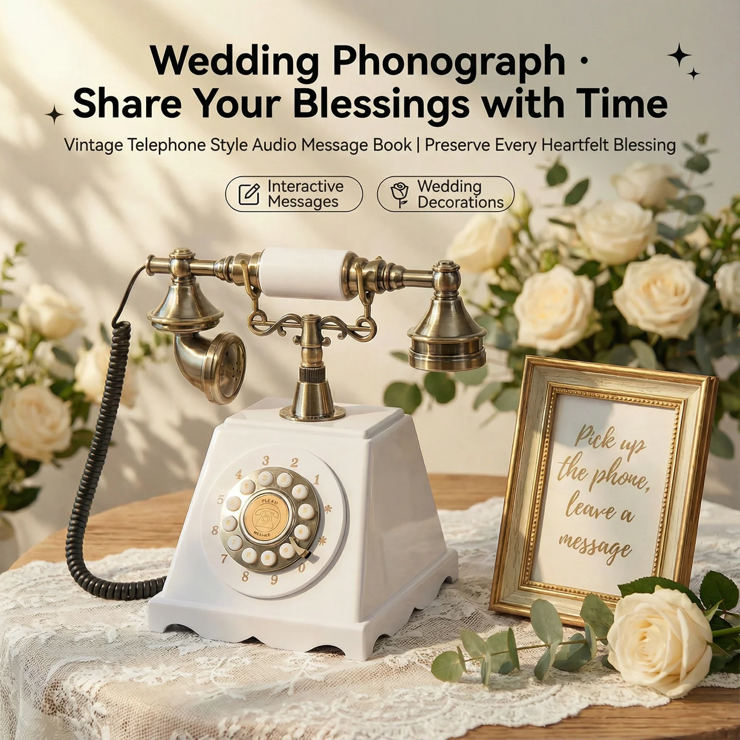 Retro Audio Guest Book Telephone Wedding Vintage Phone Record Wishes Messages Guest Sign in Party Decor