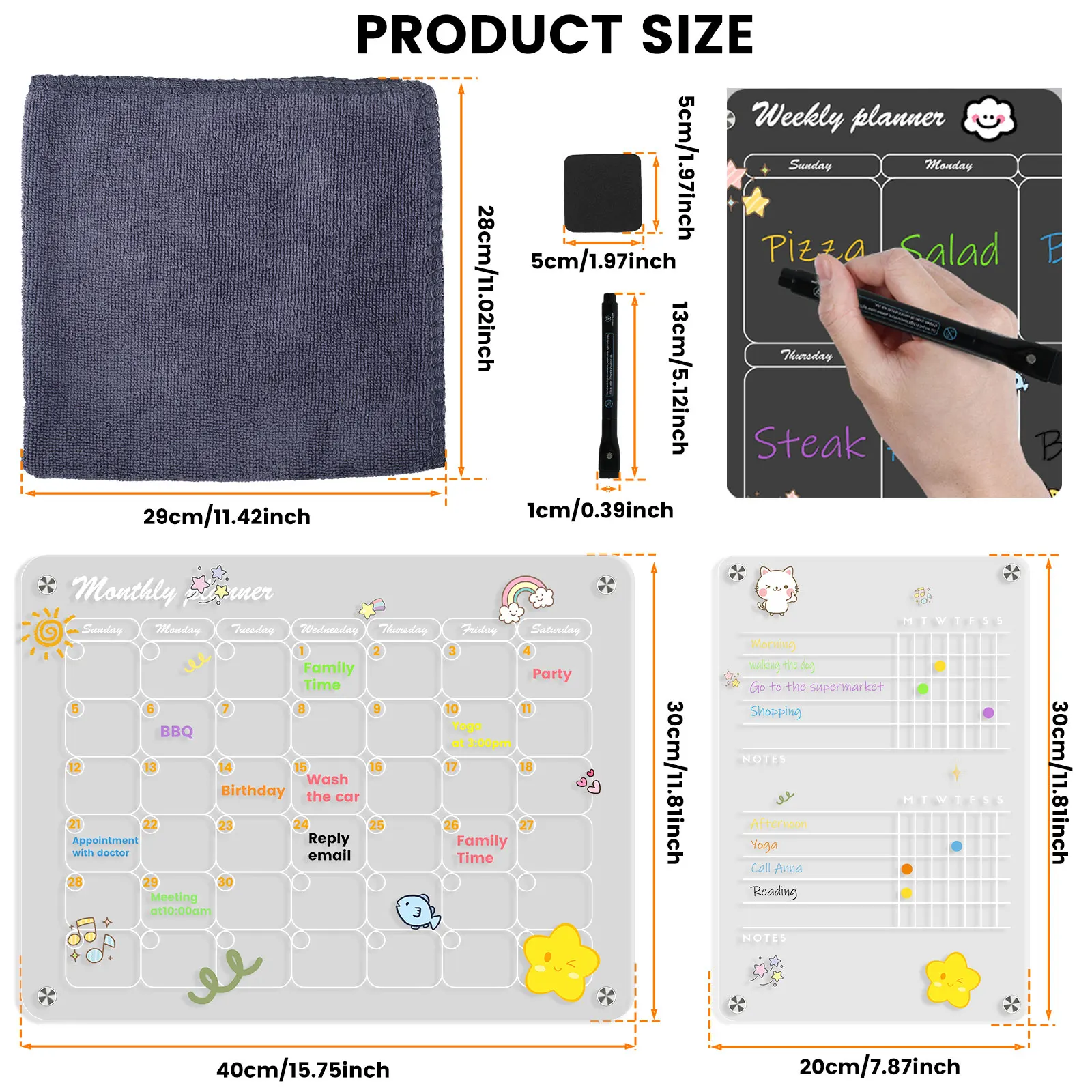 3Pcs Magnetic Fridge Calendar Transparent Acrylic Magnetic Planning Board Reusable Monthly Weekly Calendar Dry Erase Board