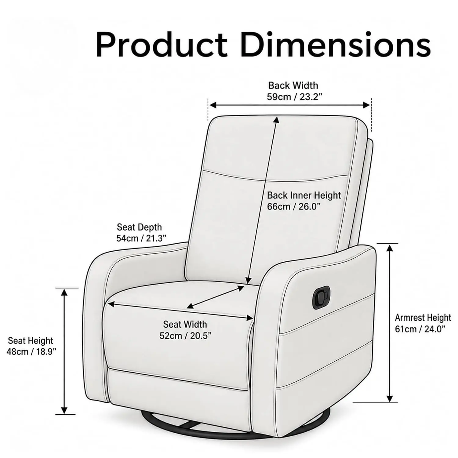 Swivel Glider Rocker Recliner Manual Fabric Lounge Chair with Side Pull Handle for Living Room Bedroom Nursery, Customized