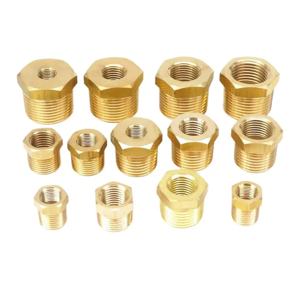 1/4 inch to 3/4 inch NPT BSPT tapered thread brass reducing coupling with hex head cast copper construction rated for 850 kPa pr