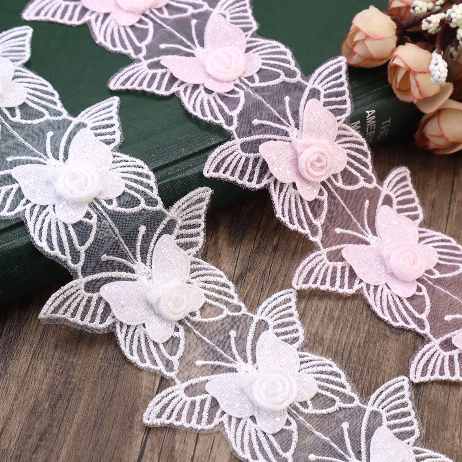 5pcs 3D Butterfly Lace Trim Embroidered Lace Applique for Dress Sewing, Wedding Bridal Decoration