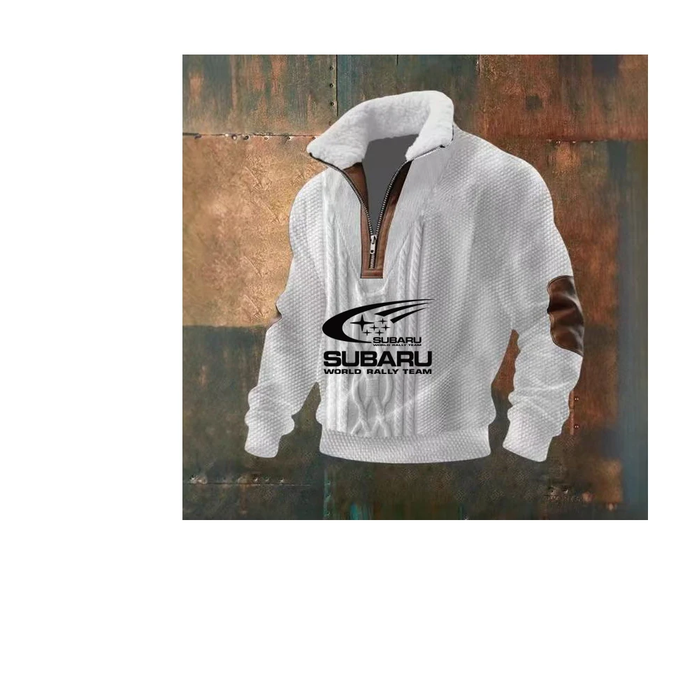 

SUBARU3D digital printing 2026 autumn and winter new men's long sleeved fleece stand collar half zip hoodie fur collar jacket fo