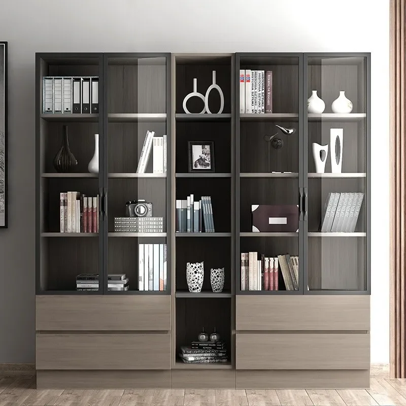 Home Room Cabinet Display Rack Set Office Showcase Wooden Storage Shelf Furniture Bookshelf Wood Bookcase With Glass Door