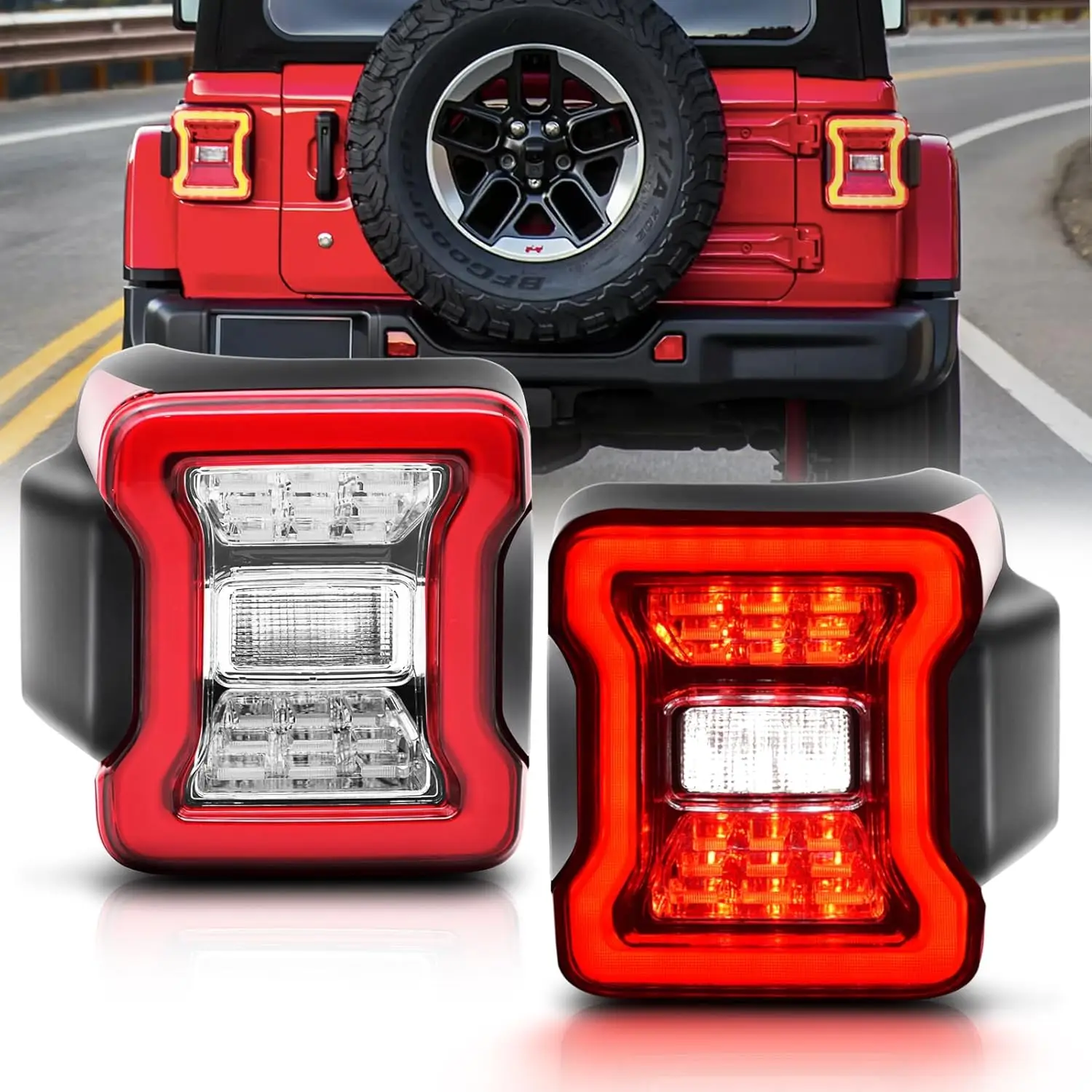 Full LED Tail Lights Compatible with Jeep Wrangler JL 2018 2019 2020 2021 2022 2023 2024 (For Stock Halogen Model to Upgrade to FULL LED) Turn Signal Lights Brake Reverse Light Rear Lights Assembly Clear Lens