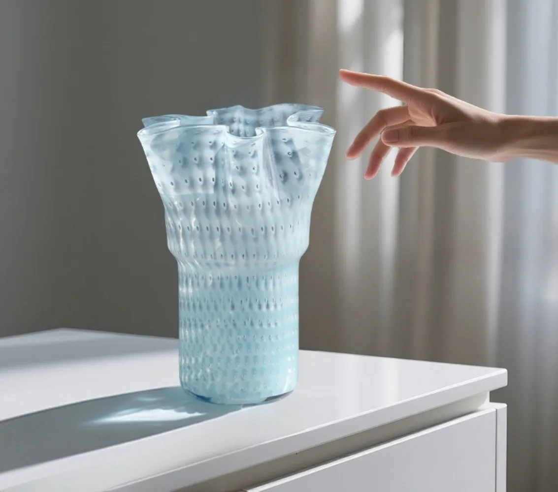 Light luxury high-end blue cabbage vase glass ornament living room flower arrangement modern simplicity